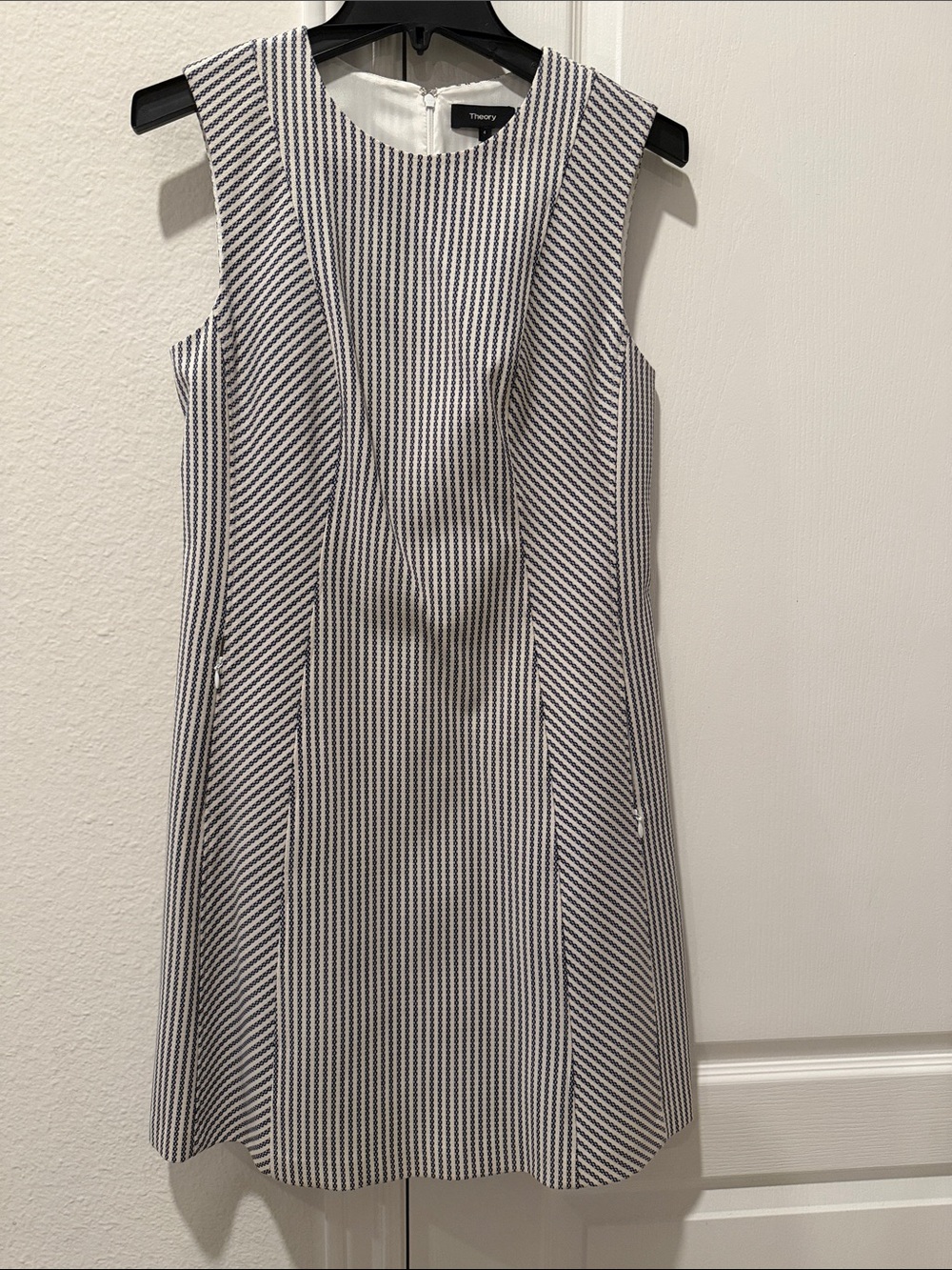Theory Navy & White Sleeveless Shift Dress